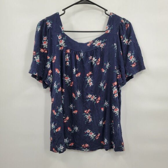 Lucky Brand Floral Peasant Square Neck Knit Blouse Top Women Size Large - Picture 6 of 11